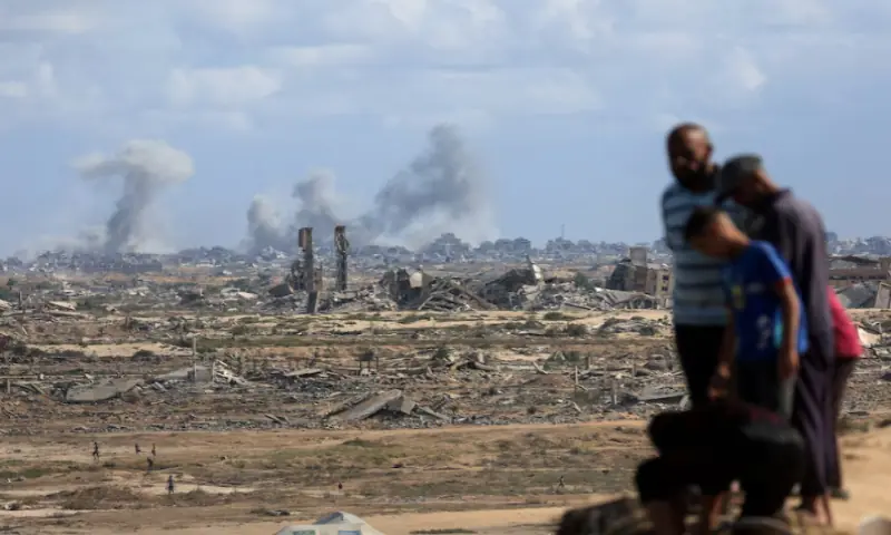 Smoke rises following explosions during the Israeli military offensive in Gaza City, as seen from the central Gaza Strip. Reuters