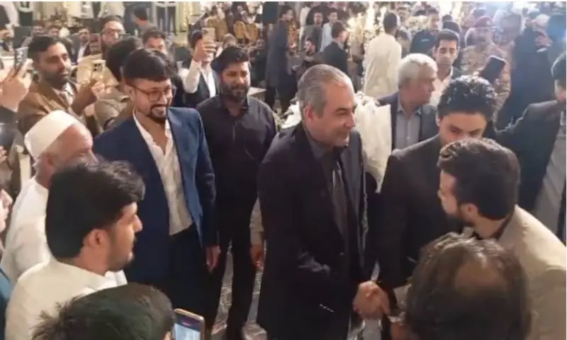 PCB Chairman Mohsin Naqvi arrives at the valima ceremony of Abrar Ahmed. Screengrab PCB Chairman Mohsin Naqvi arrives at the valima ceremony of Abrar Ahmed. Screengrab