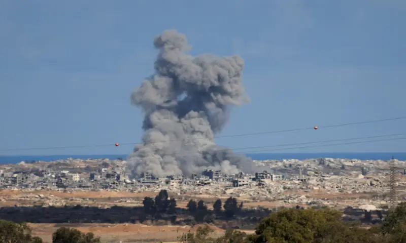 Smoke rises from explosions in Gaza, as seen from southern Israel, on October 7, 2025. Reuters Smoke rises from explosions in Gaza, as seen from southern Israel, on October 7, 2025. Reuters