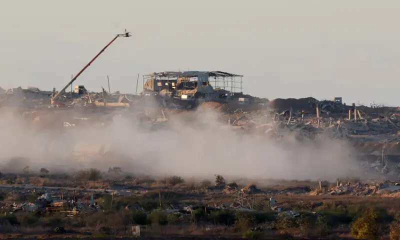 Destroyed buildings following explosions in Gaza, as seen from southern Israel, October 7, 2025. REUTERS Destroyed buildings following explosions in Gaza, as seen from southern Israel, October 7, 2025. REUTERS