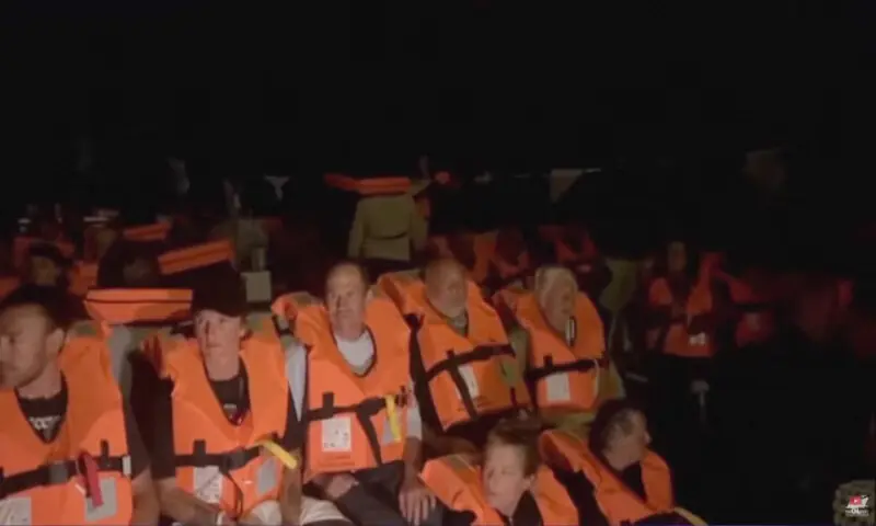 Crew of “Conscience”, a Gaza-bound vessel, sit aboard the boat as they are intercepted by Israeli security forces in this screengrab. – Reuters Crew of “Conscience”, a Gaza-bound vessel, sit aboard the boat as they are intercepted by Israeli security forces in this screengrab. – Reuters