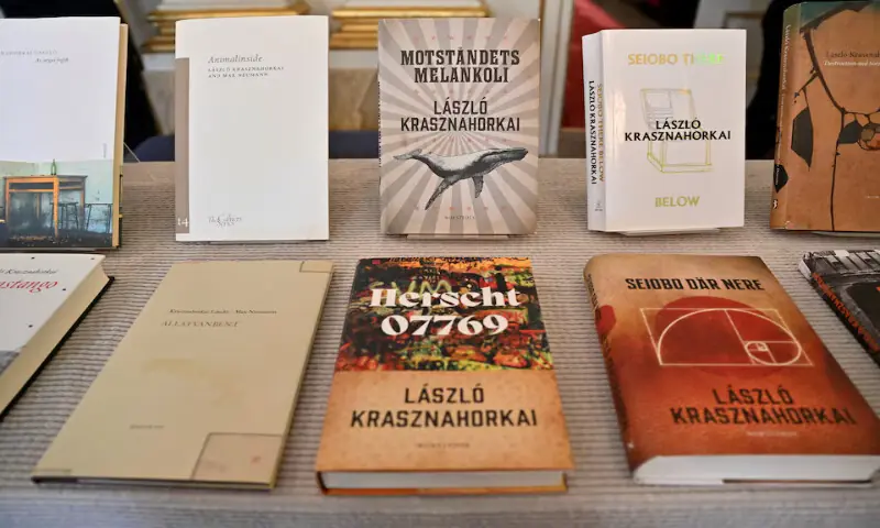 Books by Hungarian author Laszlo Krasznahorkai, who was awarded the 2025 Nobel Prize in Literature, at Borshuset in Stockholm, Sweden. – Reuters Books by Hungarian author Laszlo Krasznahorkai, who was awarded the 2025 Nobel Prize in Literature, at Borshuset in Stockholm, Sweden. – Reuters