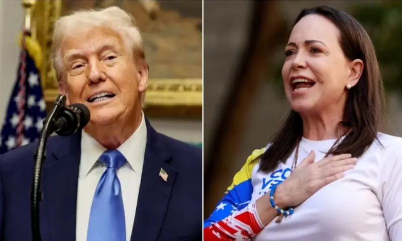 Venezuelan opposition leader Maria Corina Machado (right) and US President Donald Trump. Reuters Venezuelan opposition leader Maria Corina Machado (right) and US President Donald Trump. Reuters