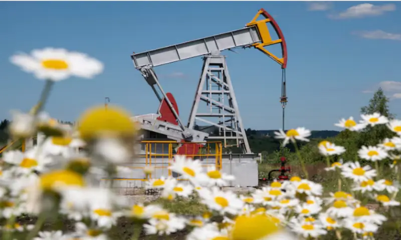 A view shows an oil pump jack outside Almetyevsk, in the Republic of Tatarstan, Russia, July 14, 2025.//REUTERS