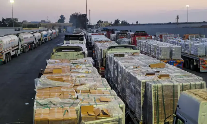 Trucks carrying humanitarian aid and fuel line up at the crossing into the Gaza Strip at the Rafah border on the Egyptian side, on October 17, 2025. Reuters Trucks carrying humanitarian aid and fuel line up at the crossing into the Gaza Strip at the Rafah border on the Egyptian side, on October 17, 2025. Reuters