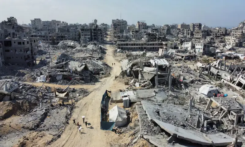 A drone view shows the destruction in a residential neighbourhood caused by Israeli military strikes in Gaza City on Sunday. – Reuters A drone view shows the destruction in a residential neighbourhood caused by Israeli military strikes in Gaza City on Sunday. – Reuters