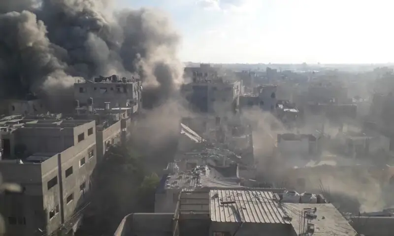 Smoke rises following Israeli strikes at the Bureij refugee camp in the central Gaza Strip. – Reuters Smoke rises following Israeli strikes at the Bureij refugee camp in the central Gaza Strip. – Reuters