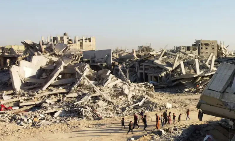 A drone view shows the devastation of a residential neighbourhood by the Israeli army in Gaza City. – Reuters A drone view shows the devastation of a residential neighbourhood by the Israeli army in Gaza City. – Reuters
