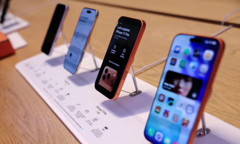 The iPhone 17 series stands on display at the Apple Store in New York City. – Reuters file The iPhone 17 series stands on display at the Apple Store in New York City. – Reuters file
