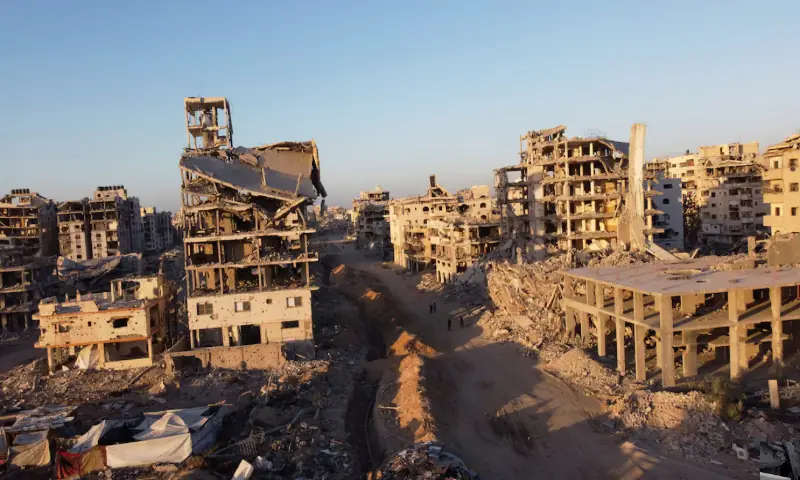 A drone view shows the destruction in a residential neighbourhood, after the withdrawal of the Israeli forces from the area, amid a ceasefire between Israel and Hamas in Gaza, in Gaza City//REUTERS A drone view shows the destruction in a residential neighbourhood, after the withdrawal of the Israeli forces from the area, amid a ceasefire between Israel and Hamas in Gaza, in Gaza City//REUTERS