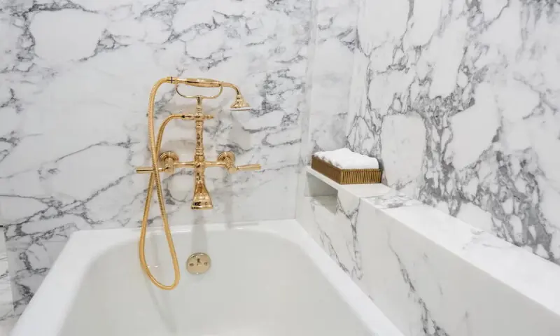 Bathtub corner at the upgraded Lincoln Bathroom at the White House in Washington, DC. – Reuters