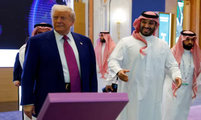 Saudi Crown Prince Mohammed Bin Salman reacts next to U.S. President Donald Trump during the Saudi-U.S. Investment Forum, in Riyadh, Saudi Arabia, May 13, 2025//REUTERS Saudi Crown Prince Mohammed Bin Salman reacts next to U.S. President Donald Trump during the Saudi-U.S. Investment Forum, in Riyadh, Saudi Arabia, May 13, 2025//REUTERS