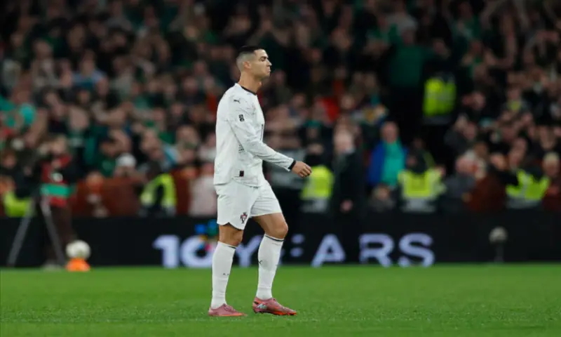 Portugal’s Cristiano Ronaldo reacts after being shown a red card on November 13. Reuters Portugal’s Cristiano Ronaldo reacts after being shown a red card on November 13. Reuters