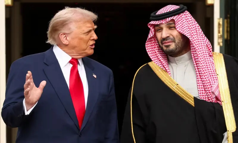 US President Donald Trump welcomes Saudi Crown Prince and Prime Minister Mohammed bin Salman during an arrival ceremony on the South Lawn of the White House in Washington. – Reuters