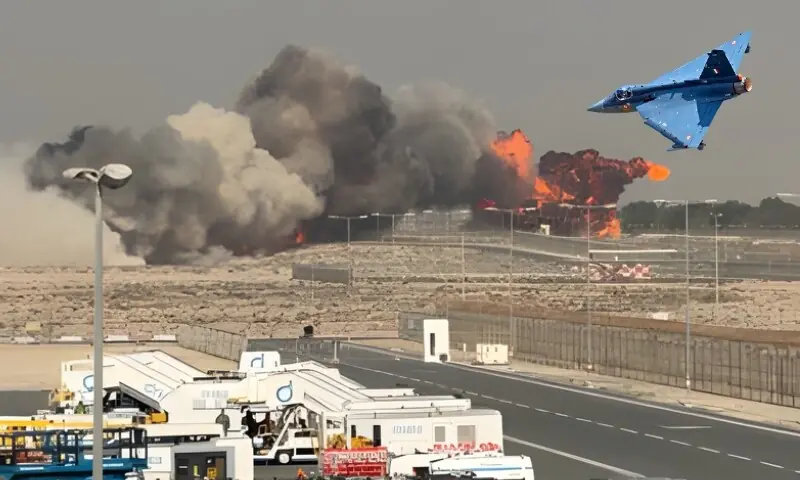 بھارتی جنگی جہاز ’تیجس‘ دبئی ایئر شو میں گر کر تباہ، پائلٹ ہلاک