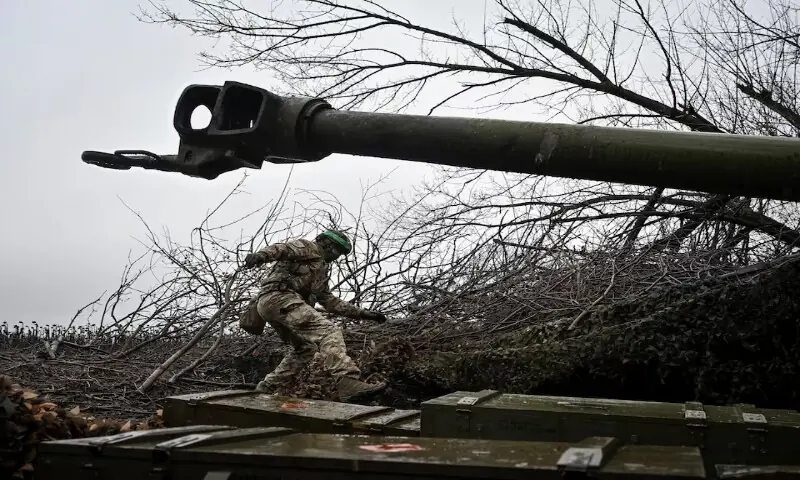 A Ukrainian serviceman prepares to fire a howitzer towards Russian troops at a position in a front line near the town of Pokrovsk, Ukraine. – Reuters