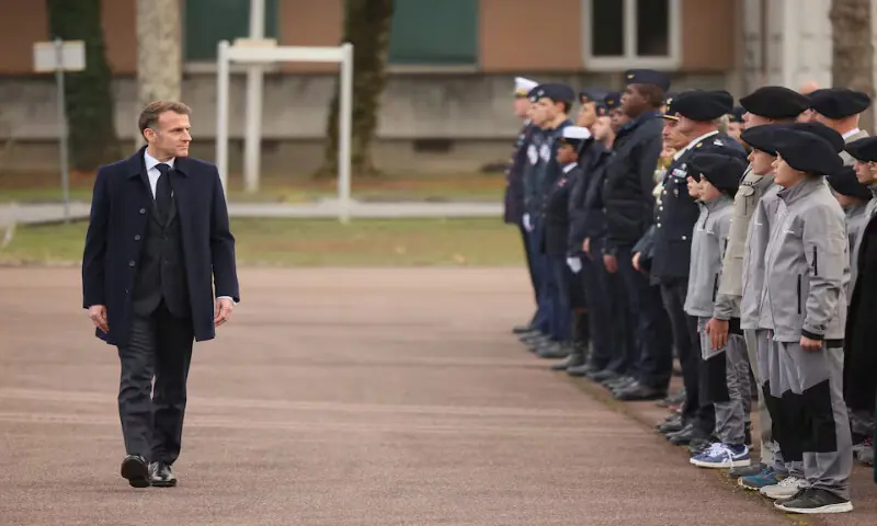 France’s President Emmanuel Macron reviews troops and students of an army high school in Varces, the French Alps, on Thursday. – Reuters