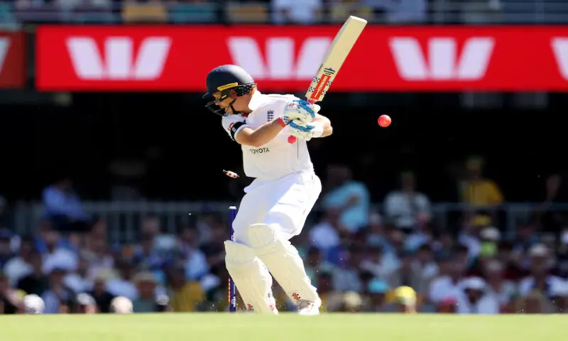England’s Ollie Pope gets bowled out by Australia’s Mitchell in the second Ashes test in Brisbane on Thursday. – Reuters
