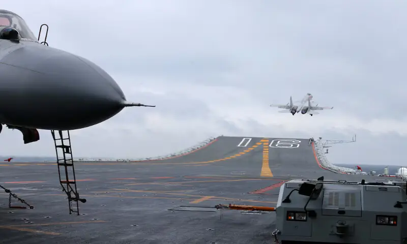 J-15 fighters take off from China’s Liaoning aircraft carrier in the South China Sea. – Reuters file J-15 fighters take off from China’s Liaoning aircraft carrier in the South China Sea. – Reuters file