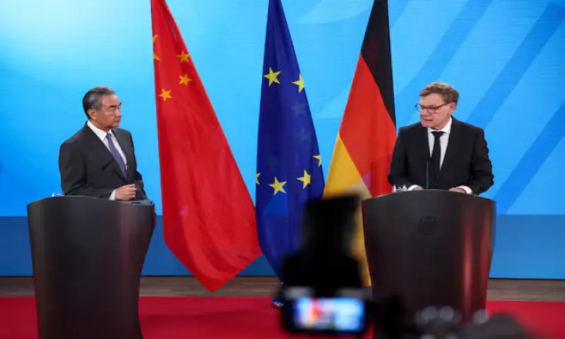German Foreign Minister Johann Wadephul and Chinese Foreign Minister Wang Yi attend a press conference in Berlin, Germany July 3, 2025. —Reuters German Foreign Minister Johann Wadephul and Chinese Foreign Minister Wang Yi attend a press conference in Berlin, Germany July 3, 2025. —Reuters