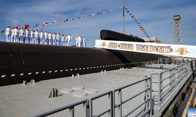 Crew members line up during a ceremony of raising a naval flag aboard the Knyaz Pozharsky nuclear-powered ballistic missile submarine in Severodvinsk, Arkhangelsk region, Russia July 24, 2025. —Reuters Crew members line up during a ceremony of raising a naval flag aboard the Knyaz Pozharsky nuclear-powered ballistic missile submarine in Severodvinsk, Arkhangelsk region, Russia July 24, 2025. —Reuters