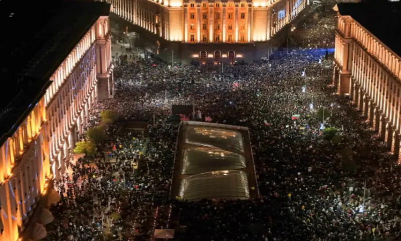 A drone view shows protesters demonstrating outside the parliament during an anti-government rally, in Sofia, Bulgaria, on December 10, 2025. Reuters A drone view shows protesters demonstrating outside the parliament during an anti-government rally, in Sofia, Bulgaria, on December 10, 2025. Reuters