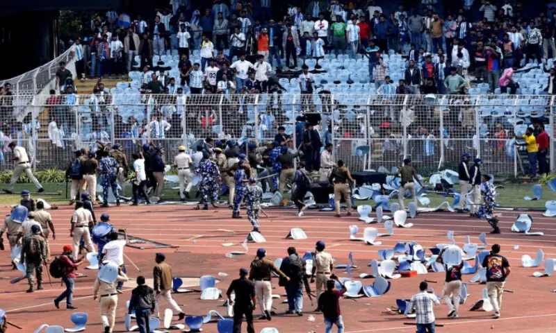 Police and security clash with fans after Argentine soccer star Lionel Messi left the stadium on December 13, 2025. Reuters Police and security clash with fans after Argentine soccer star Lionel Messi left the stadium on December 13, 2025. Reuters