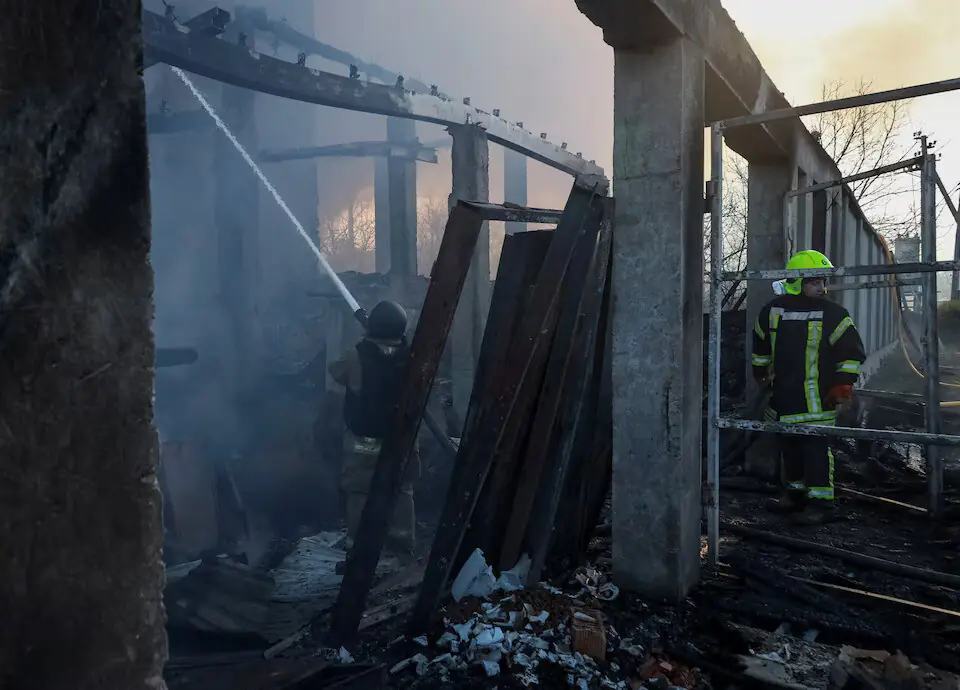 Firefighters work at the site of a Russian missile and drone strike, amid Russia’s attack on Ukraine, in Odesa - REUTERS Firefighters work at the site of a Russian missile and drone strike, amid Russia’s attack on Ukraine, in Odesa - REUTERS