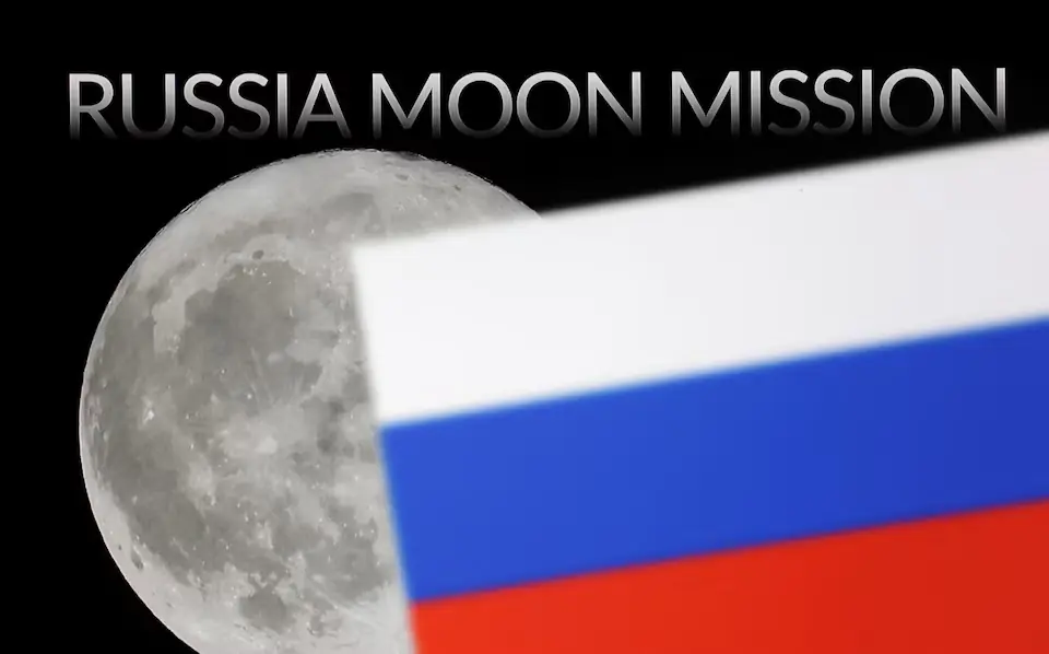 The Moon and a Russian flag are seen in this illustration. &ndash; Reuters
