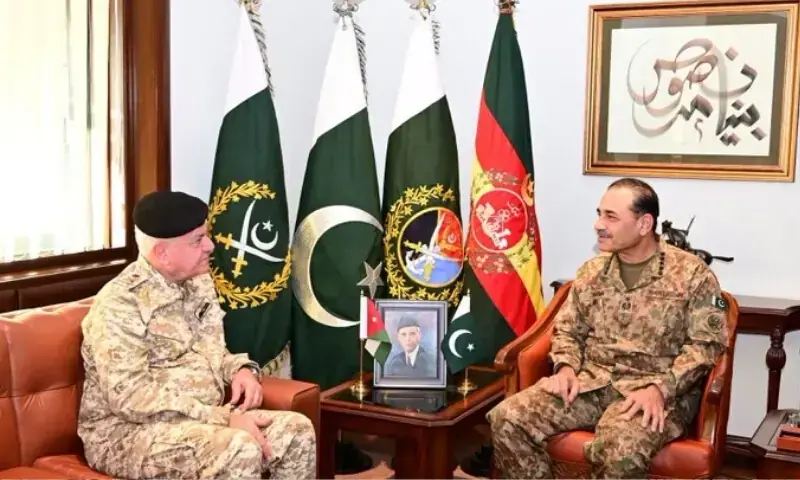 Major General Yousef Ahmed A. Al Huneiti meets Field Marshal Syed Asim Munir at the General Headquarters in Rawalpindi. ISPR