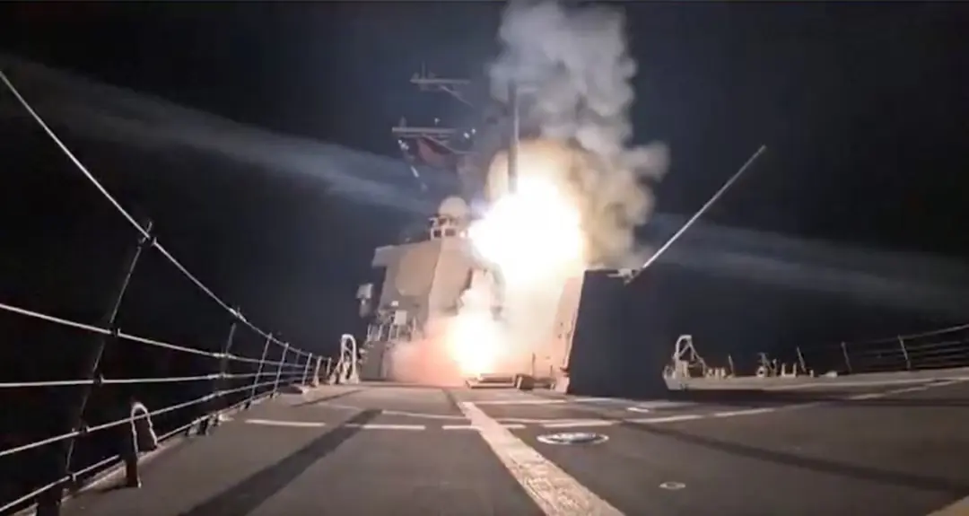 A missile is launched from a military vessel at an unidentified location, in this screen grab obtained from a handout video released by the  US Department of War. &ndash; Reuters
