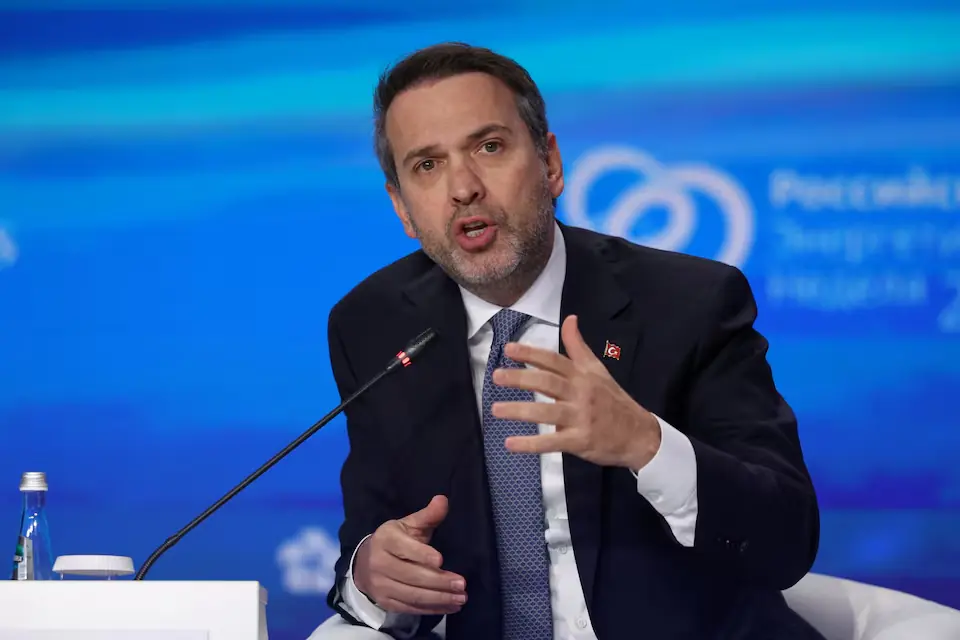 Turkish Energy Minister Alparslan Bayraktar speaks during a session of the Russian Energy Week international forum in Moscow, Russia. &ndash; Reuters file