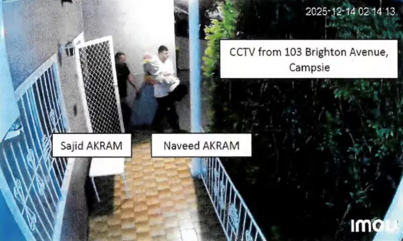 A CCTV footage shows Naveed Akram and his father, Sajid Akram, carrying items wrapped in blankets, while exiting 103 Brighton Avenue, Campsie, New South Wales, Australia. &ndash; Reuters