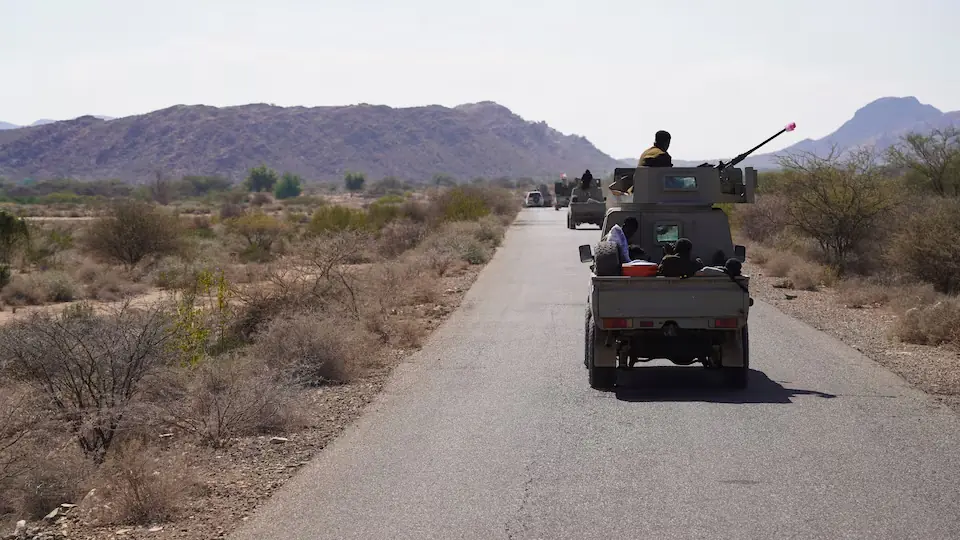 Forces of Yemen&rsquo;s Southern Transitional Council arrive in a mountainous area where they are launching a military operation in the southern province of Abyan. &ndash; Reuters