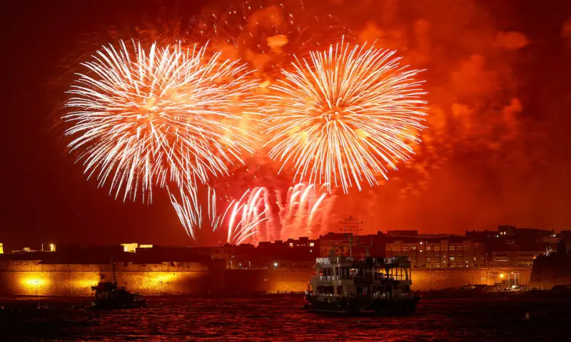 Fireworks explode during New Year&rsquo;s celebrations in Valletta, Malta. &ndash; Reuters