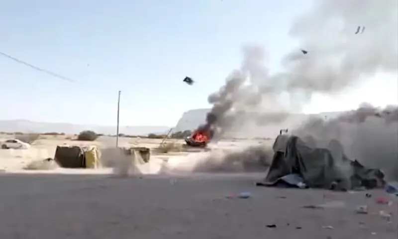 A still image from a social media video claiming to show Saudi air strikes targeting Southern Transitional Council positions in Sayoun, Yemen. &ndash; Reuters