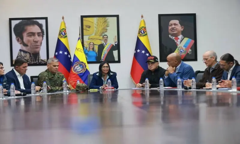 A photograph posted by Delcy Rodriguez, the acting President of Venezuela, on her Instagram account shows her attending a meeting. &ndash; Reuters
