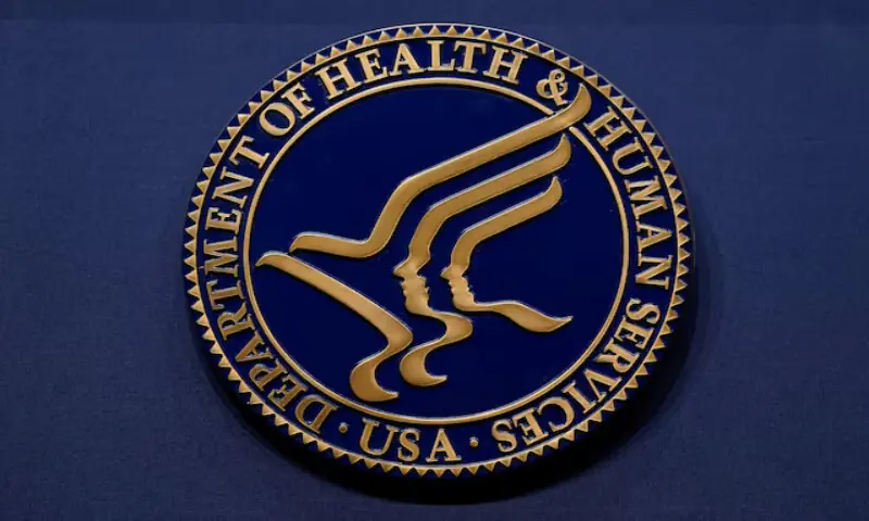 The seal of the US Department of Health and Human Services adorns a lectern during a press conference in Washington. &ndash; Reuters