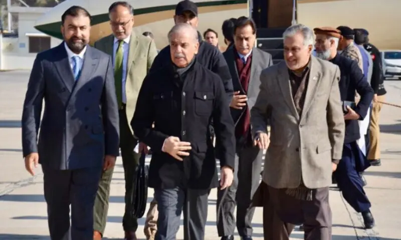 Prime Minister Shehbaz Sharif, along with senior ministers, arrives in Quetta.