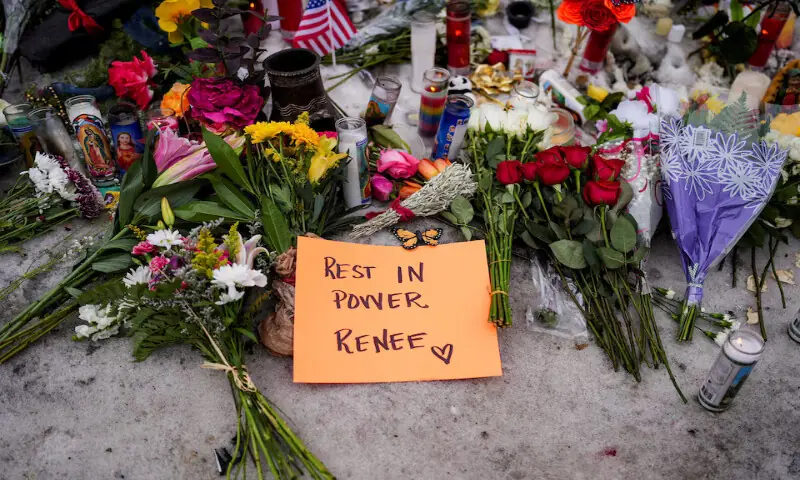 A message and flowers lie at the makeshift memorial at the scene of the fatal shooting of Renee Nicole Good by a US Immigration and Customs Enforcement agent in Minneapolis, Minnesota, US. &ndash; Reuters