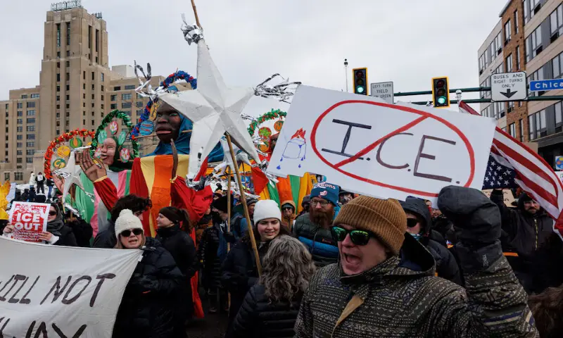 People march during a protest against increased immigration enforcement, after the fatal shooting of Renee Nicole Good by a US Immigration and Customs Enforcement agent in Minneapolis, Minnesota, US. &ndash; Reuters