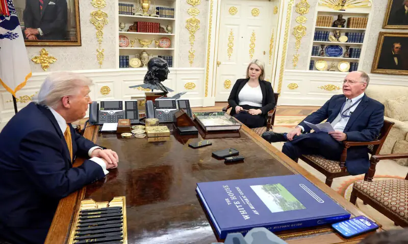 US President Donald Trump is interviewed by Reuters White House correspondent Steve Holland in the Oval Office in the White House in Washington, DC. &ndash; Reuters