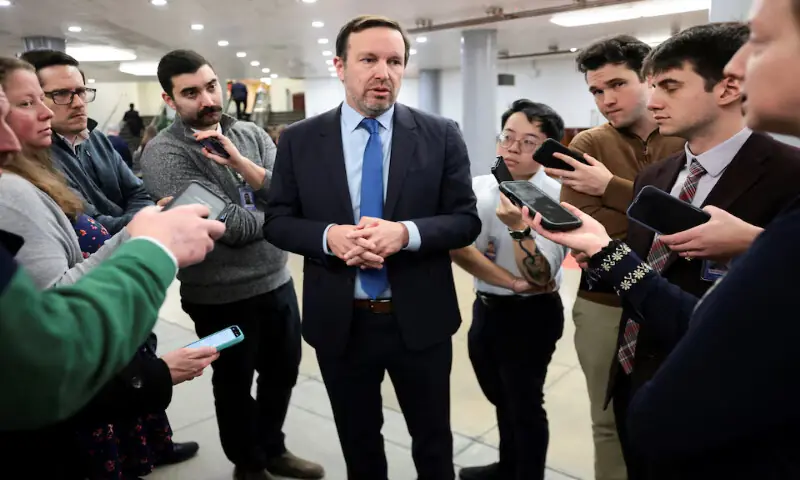 US Senator Christopher Murphy talks to reporters on Capitol Hill in Washington, DC. &ndash; Reuters