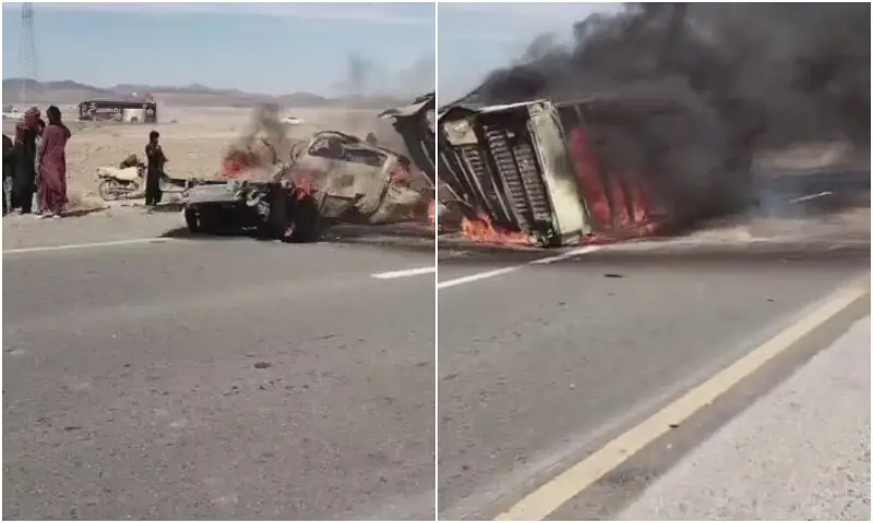 Two Zambad vehicles carrying Iranian oil crashed into each other, triggering a massive blaze.