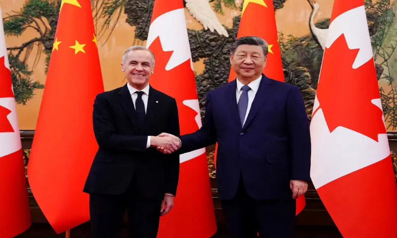 Canadian Prime Minister Mark Carney shakes hands with President of China Xi Jinping at the Great Hall of the People in Beijing, China. &ndash; Reuters