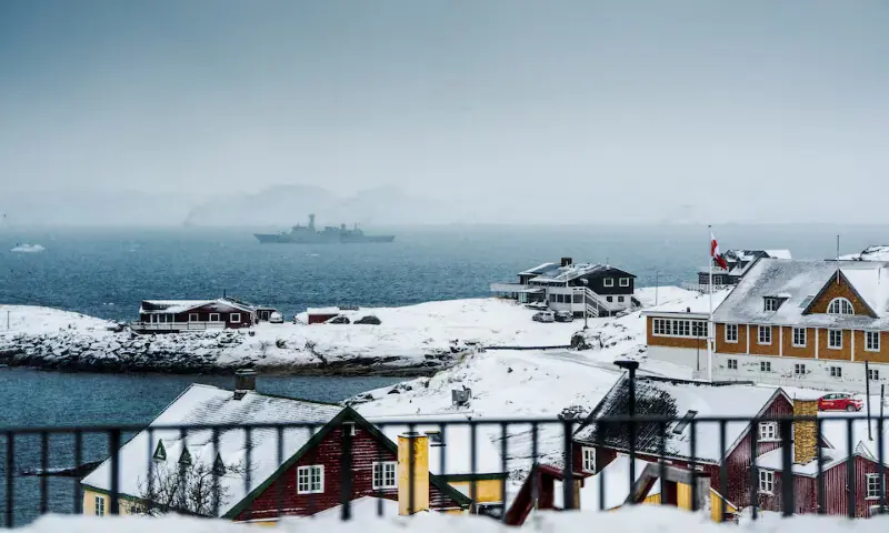 The Danish Navy&rsquo;s HDMS Vaedderen ship sails off Nuuk, Greenland. &ndash; Reuters