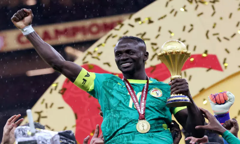 Senegal&rsquo;s Sadio Mane celebrates with the trophy after winning the Africa Cup of Nations in Rabat. &ndash; Reuters