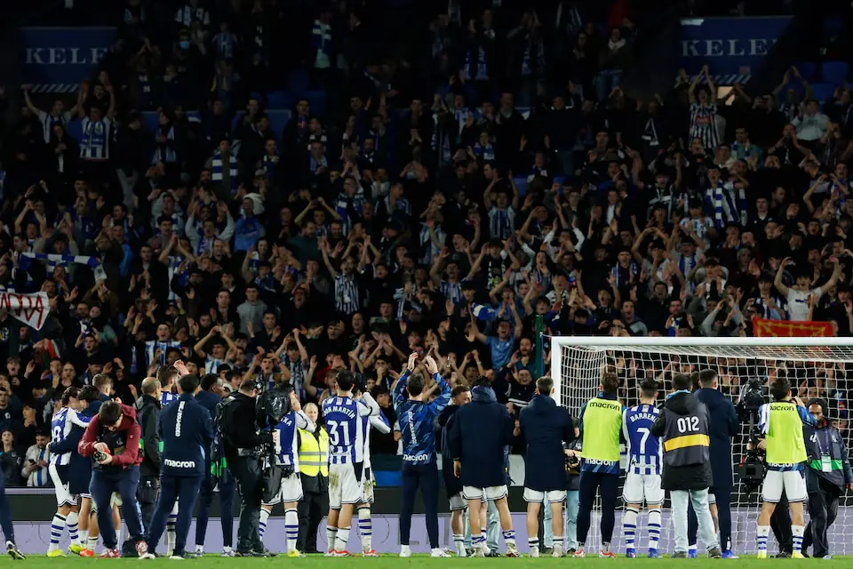 Real Sociedad players celebrating. &ndash; Reuters