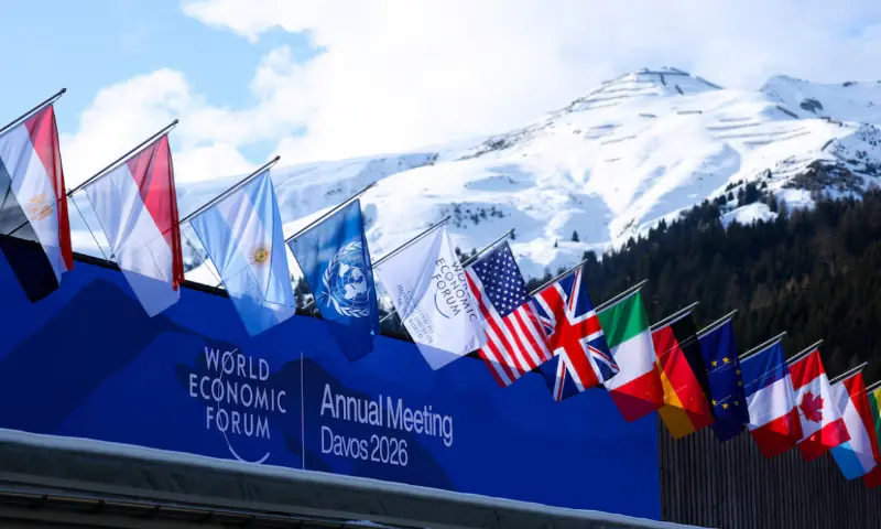 Flags flutter during the 56th annual World Economic Forum (WEF) meeting, in Davos, Switzerland. &ndash; Reuters