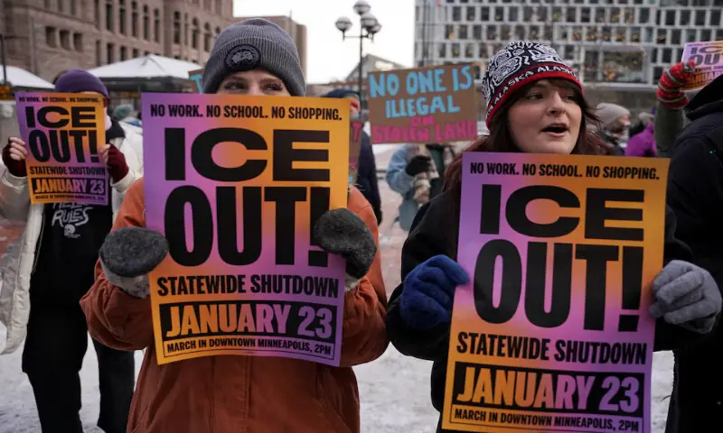 Demonstrators take part in an anti-ICE protest in Minneapolis, Minnesota. &ndash; Reuters
